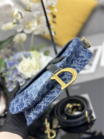 cd saddle bag with strap blue denim D*or oblique jacquard