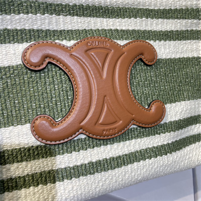 Ce**e small cabas thais in striped textile with calfskin white/green