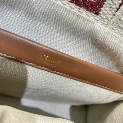 Ce**e small cabas thais in textile with Ce**e jacquard and calfskin white/red