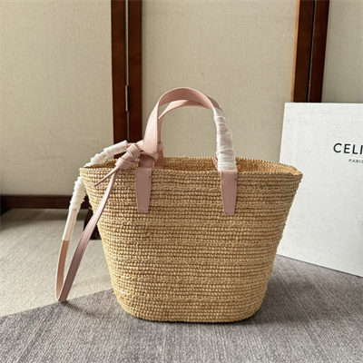 ce**e teen S*pple classic panier in raffia and calfskin pink
