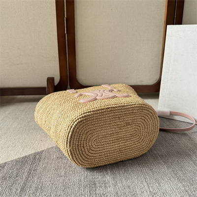 ce**e teen S*pple classic panier in raffia and calfskin pink