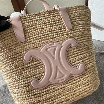 ce**e teen S*pple classic panier in raffia and calfskin pink