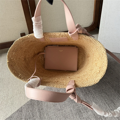ce**e teen S*pple classic panier in raffia and calfskin pink