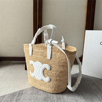 ce**e teen S*pple classic panier in raffia and calfskin white
