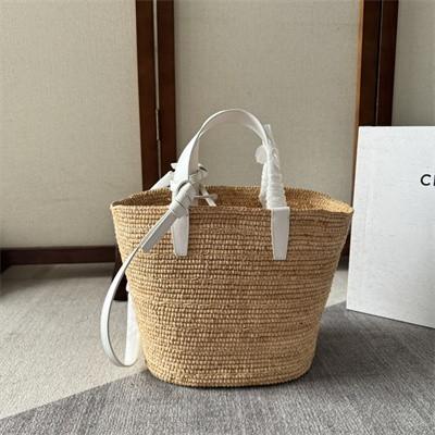 ce**e teen S*pple classic panier in raffia and calfskin white