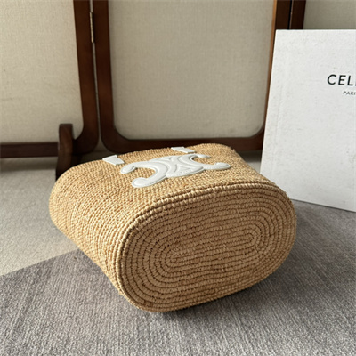 ce**e teen S*pple classic panier in raffia and calfskin white