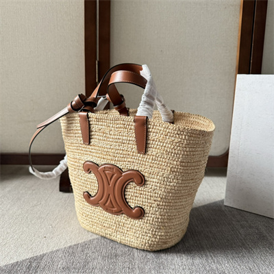 ce**e teen S*pple classic panier in raffia and calfskin brown