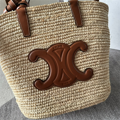 ce**e teen S*pple classic panier in raffia and calfskin brown