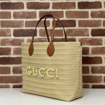 Gu.cci Medium Natural Straw Effect Raffia Tote