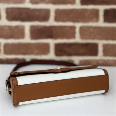 Gu.cci Luce Small Shoulder Bag Canvas and Brown Leather Trim 786027