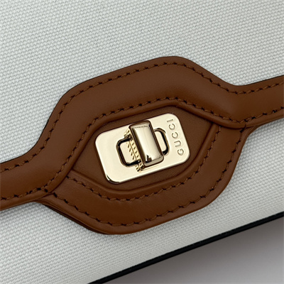 Gu.cci Luce Small Shoulder Bag Canvas and Brown Leather Trim 786027