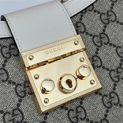 gu.cci padlock small shoulder bag beige and ebony gg S*p*e canvas white leather trim 811705