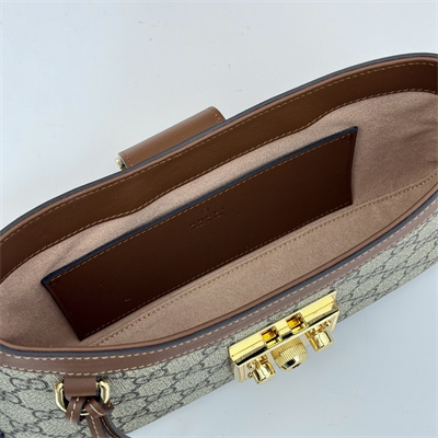 gu.cci padlock small shoulder bag beige and ebony gg S*p*e canvas brown leather trim 811705