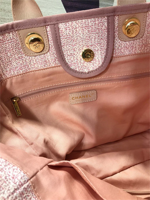 Cha.nel Deauville Large Shopping Bag Mixed Linen Fibers Gold Tone Metal Pink A66941