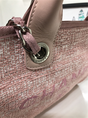 Cha.nel Deauville Large Shopping Bag Mixed Linen Fibers Silver Tone Metal Pink A66941