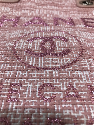 Cha.nel Deauville Large Shopping Bag Mixed Linen Fibers Silver Tone Metal Pink A66941