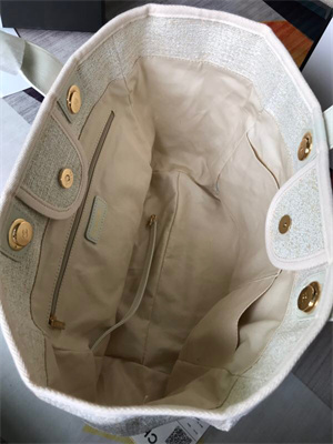 Ch*el deauville large shopping bag mixed fibers gold tone metal cream a66941