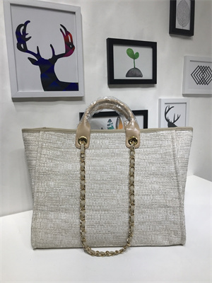 Ch*el deauville large shopping bag mixed fibers gold tone metal a66941