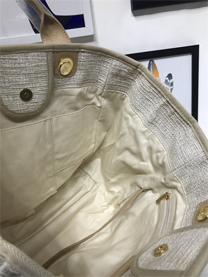 Ch*el deauville large shopping bag mixed fibers gold tone metal a66941