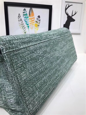 Ch*el deauville large shopping bag mixed fibers gold tone metal green a66941