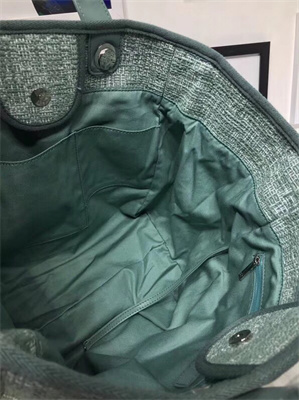 Ch*el deauville large shopping bag mixed fibers gold tone metal green a66941