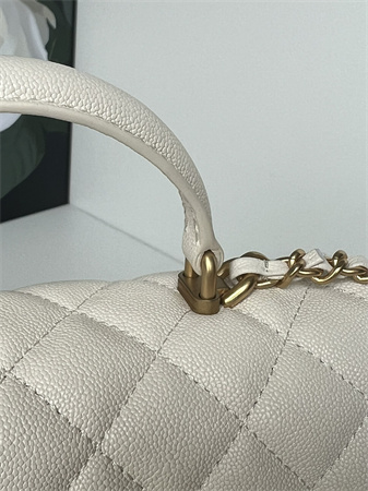 Ch*el mini flap bag with top handle grained calfskin gold tone metal white as2431