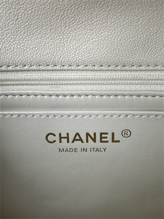 Ch*el mini flap bag with top handle grained calfskin gold tone metal white as2431