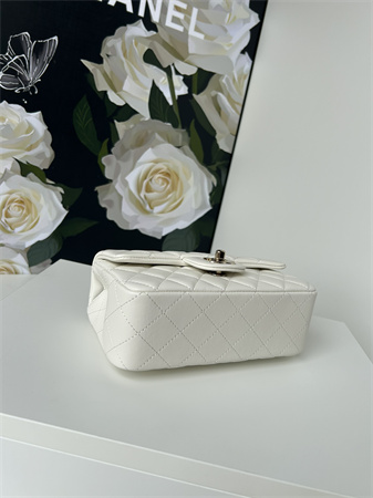 Ch*el mini flap bag with top handle lambskin gold tone metal white as2431
