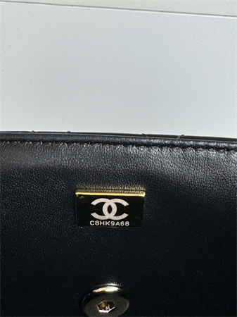 Ch*el mini flap bag with top handle patent calfskin gold tone metal black as2431