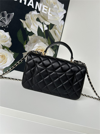 Ch*el mini flap bag with top handle lambskin gold tone metal black as2431