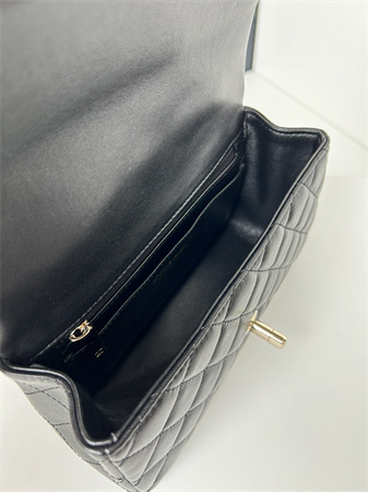 Ch*el mini flap bag with top handle lambskin gold tone metal black as2431