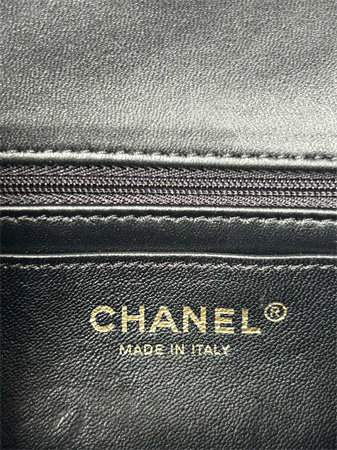 Ch*el mini flap bag with top handle lambskin gold tone metal black as2431