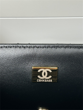 Ch*el mini flap bag with top handle lambskin gold tone metal black as2431