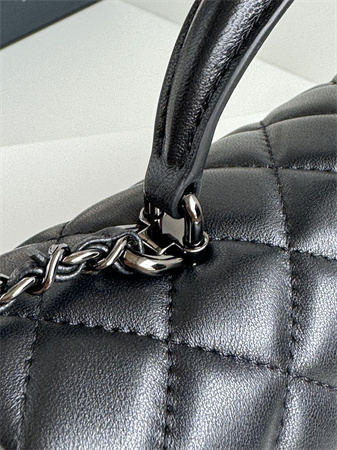 Ch*el mini flap bag with top handle lambskin petwer tone metal black as2431