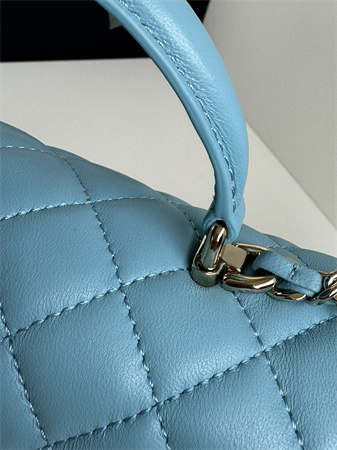 Ch*el mini flap bag with top handle lambskin gold tone metal blue as2431