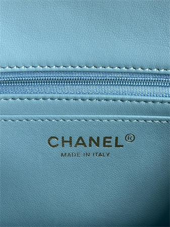 Ch*el mini flap bag with top handle lambskin gold tone metal blue as2431