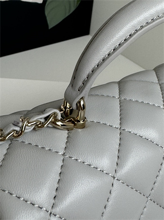 Ch*el mini flap bag with top handle lambskin gold tone metal grey as2431