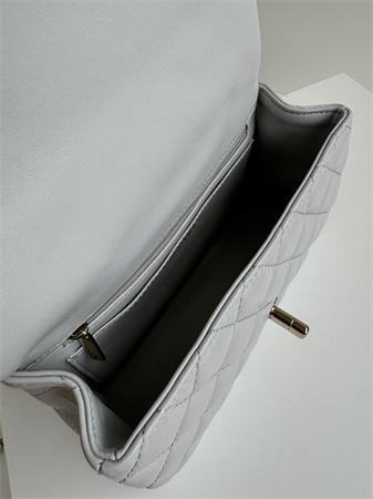 Ch*el mini flap bag with top handle lambskin gold tone metal grey as2431