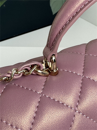 Ch*el mini flap bag with top handle lambskin gold tone metal dk pink as2431