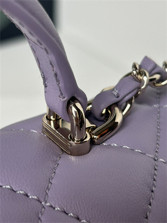 Ch*el mini flap bag with top handle lambskin gold tone metal lilac as2431