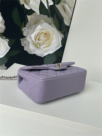 Ch*el mini flap bag with top handle lambskin gold tone metal lilac as2431