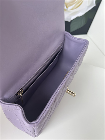 Ch*el mini flap bag with top handle lambskin gold tone metal lilac as2431