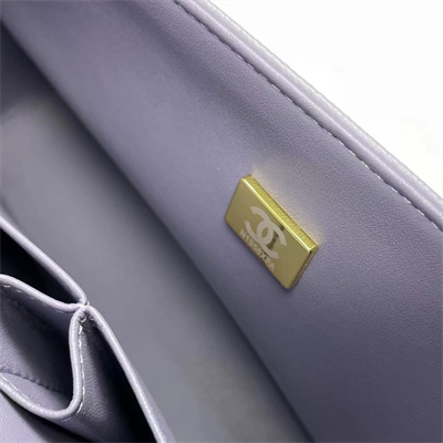 Ch*el medium classic flap bag grained calfskin gold tone metal lilac 01112
