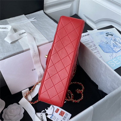 Ch*el medium classic flap bag lambskin gold tone metal red 01112