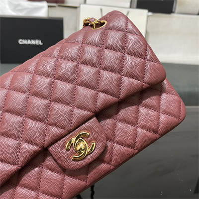 Ch*el medium classic flap bag grained calfskin gold tone metal burgundy 01112