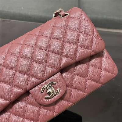 Ch*el medium classic flap bag grained calfskin silver tone metal burgundy 01112