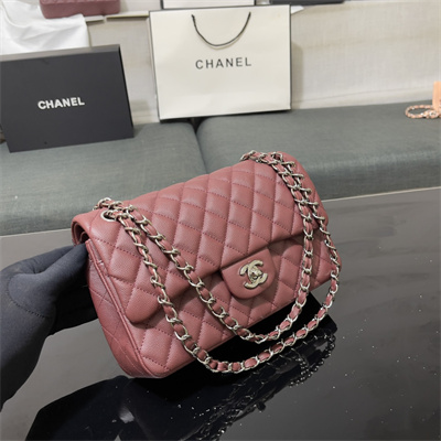 Ch*el medium classic flap bag grained calfskin silver tone metal burgundy 01112