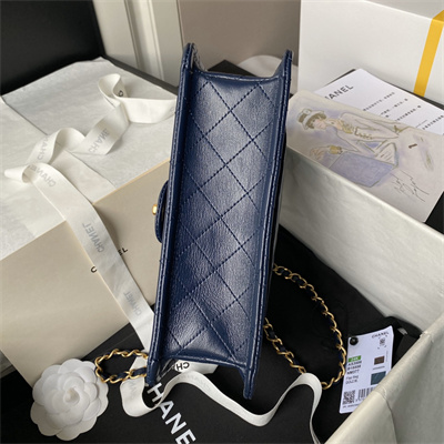 Ch*el vintage medium classic flap bag lambskin gold tone metal blue as3586