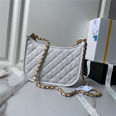 Ch*el hobo handbag calfskin gold tone metal white as4666