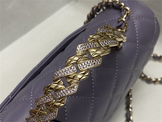 Ch*el mini flap bag with top handle shinny lambskin gold tone metal lt purple as4924